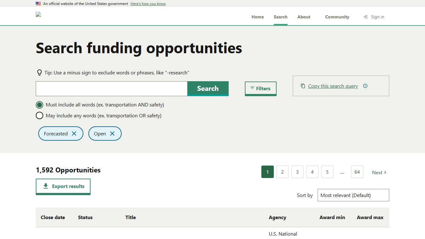 Search Funding Opportunities Simpler.Grants.gov